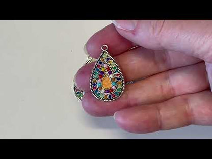 Boho Teardrop Multicolour Painted Enamel Pendant or Earring Charm - 2ea (1 pair)