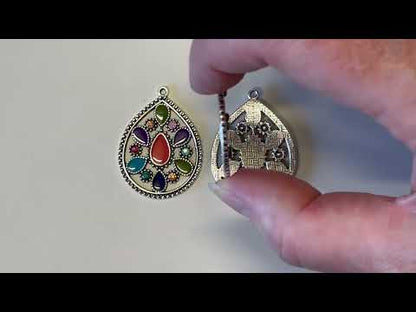Boho Teardrop Painted Enamel Jewellery Pendant or Earring Charm - 2ea (1 pair)