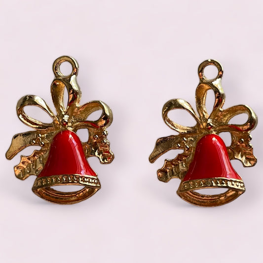 Red Christmas Bell Enamel Charms - 2ea (1 pair)
