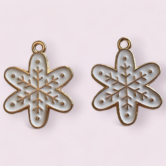Christmas White Snowflake Enamel Charms - 2ea (1 pair)