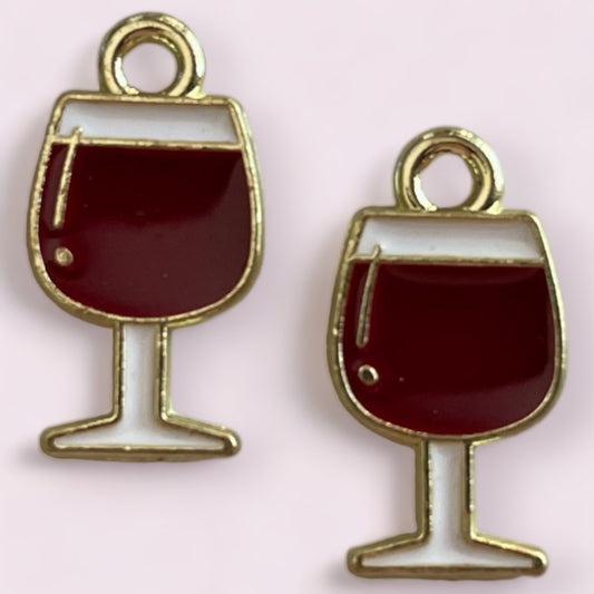 Red Wine Glass Enamel Charms - 2ea ( 1 pair)